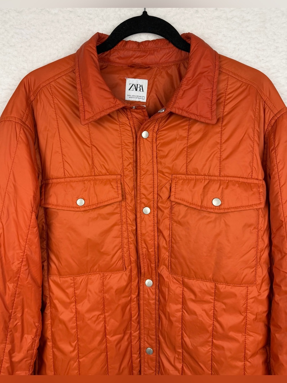 ZARA • Burnt Orange Lightweight Quilted Button Shirt Jacket, L - Picture 4 of 11